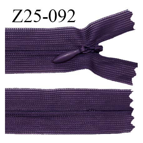 Fermeture zip 25 cm non séparable couleur violet avec glissière nylon invisible prix à l'unité