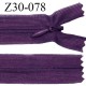 Fermeture zip 30 cm non séparable couleur violet largeur 2.5 cm zip nylon invisible longueur 30 cm largeur 5 mm prix à l'unité