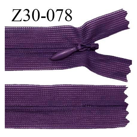 Fermeture zip 30 cm non séparable couleur violet largeur 2.5 cm zip nylon invisible longueur 30 cm largeur 5 mm prix à l'unité