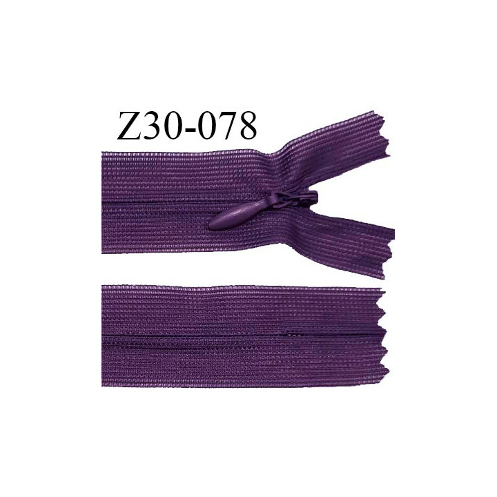 Fermeture zip 30 cm non séparable couleur violet largeur 2.5 cm zip nylon invisible longueur 30 cm largeur 5 mm prix à l'unité