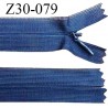 Fermeture zip 30 cm non séparable couleur bleu largeur 2.5 cm zip nylon invisible prix à l'unité
