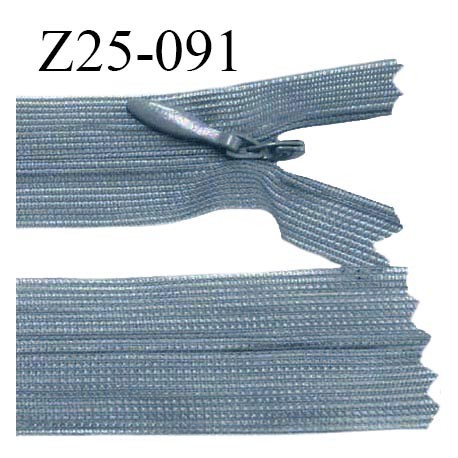Fermeture zip 25 cm non séparable couleur bleu gris avec glissière nylon invisible prix à l'unité