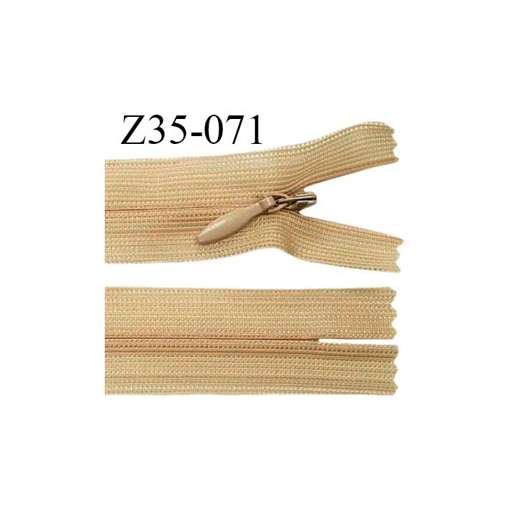 Fermeture zip 35 cm non séparable couleur beige foncé largeur 2.5 cm zip nylon invisible prix à l'unité