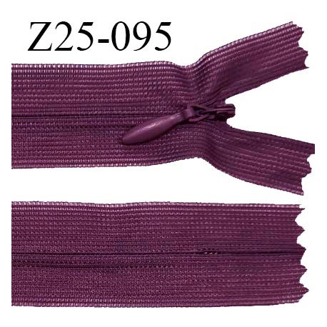 Fermeture zip 25 cm non séparable couleur bordeaux avec glissière nylon invisible prix à l'unité
