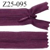 Fermeture zip 25 cm non séparable couleur bordeaux avec glissière nylon invisible prix à l'unité