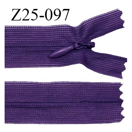 Fermeture zip 25 cm non séparable couleur violet avec glissière nylon invisible prix à l'unité