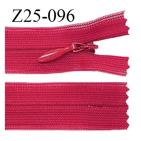 Fermeture zip 25 cm non séparable couleur rose avec glissière nylon invisible prix à l'unité