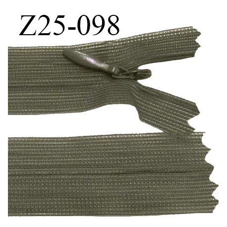 Fermeture zip 25 cm non séparable couleur kaki avec glissière nylon invisible prix à l'unité