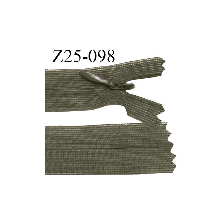 Fermeture zip 25 cm non séparable couleur kaki avec glissière nylon invisible prix à l'unité