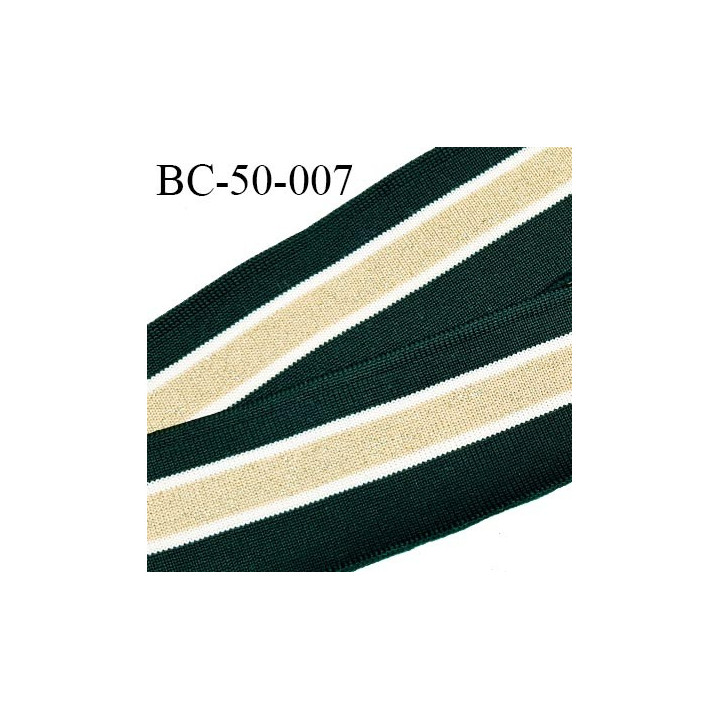 Bord-Côte 50 mm bord cote jersey maille synthétique couleur vert sapin naturel et doré largeur 5 cm prix à la pièce