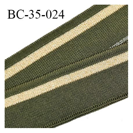 Bord-Côte 35 mm bord cote jersey maille synthétique couleur kaki et doré largeur 3.5 cm longueur 100 cm prix à la pièce