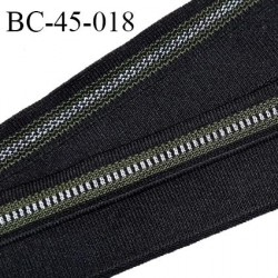 Bord-Côte 45 mm bord cote jersey maille synthétique couleur noir kaki et argenté largeur 4.5 cm longueur 100 cm prix à la pièce