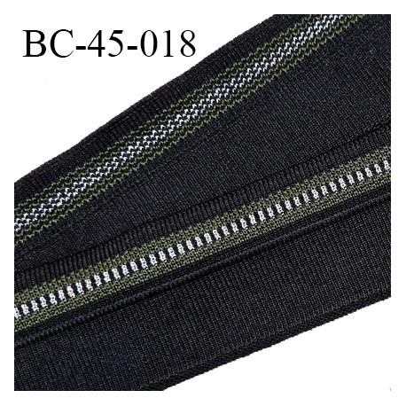 Bord-Côte 45 mm bord cote jersey maille synthétique couleur noir kaki et argenté largeur 4.5 cm longueur 100 cm prix à la pièce