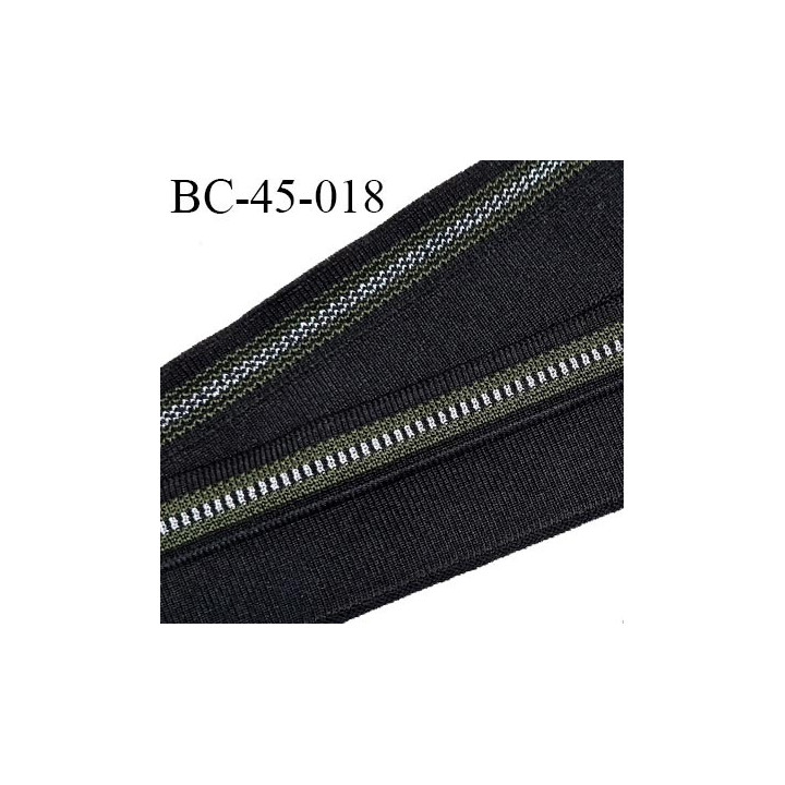Bord-Côte 45 mm bord cote jersey maille synthétique couleur noir kaki et argenté largeur 4.5 cm longueur 100 cm prix à la pièce