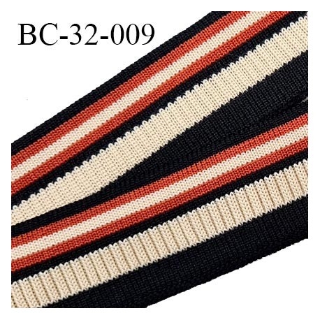 Bord-Côte 32 mm bord cote jersey maille synthétique couleur noir rouille et beige largeur 3.2 cm longueur 100 cm prix à la pièce