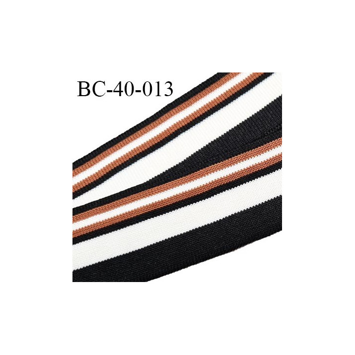 Bord-Côte 40 mm bord côte jersey maille synthétique couleur noir naturel et rouille largeur 4 cm longueur 100 cm prix à la pièce