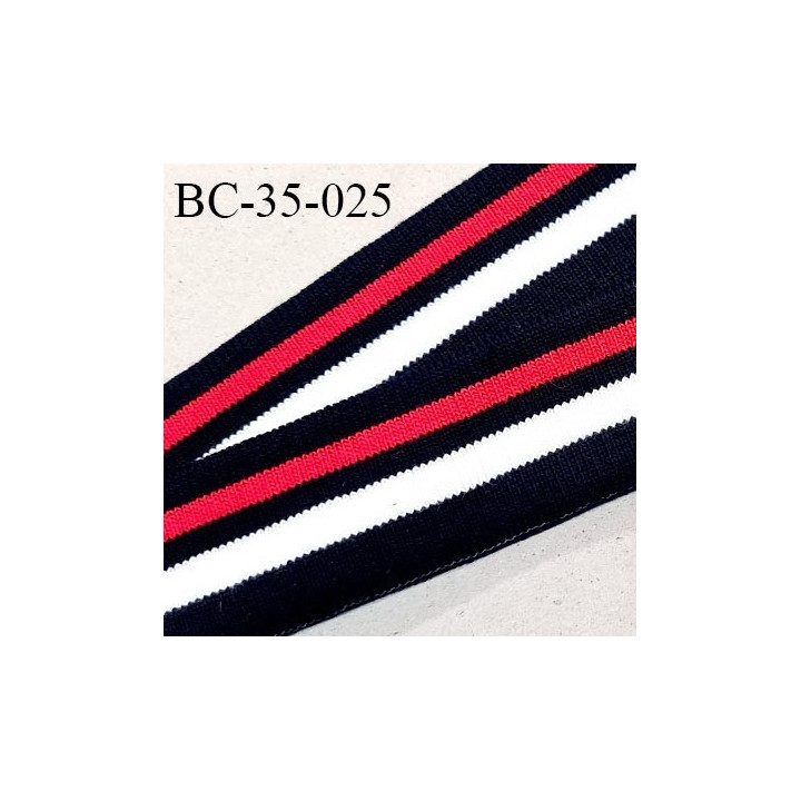 Bord-Côte 35 mm bord cote jersey maille synthétique couleur bleu marine blanc et rouge prix à la pièce