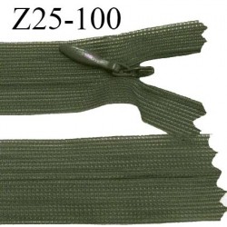 Fermeture zip 25 cm non séparable couleur vert kaki avec glissière nylon invisible largeur 2.5 cm prix à l'unité