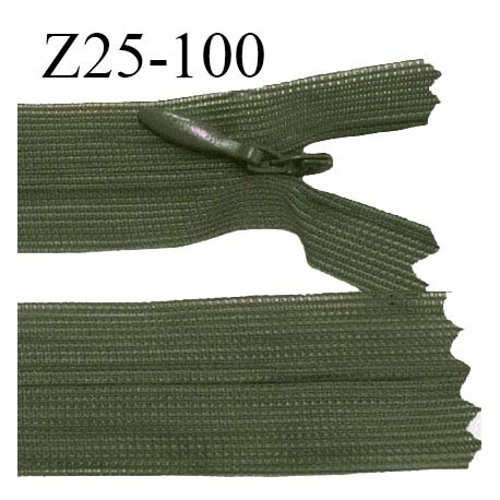 Fermeture zip 25 cm non séparable couleur vert kaki avec glissière nylon invisible largeur 2.5 cm prix à l'unité