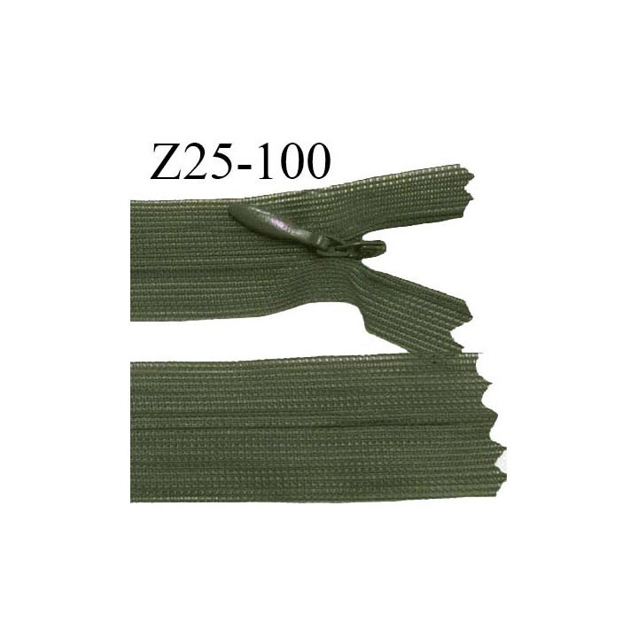 Fermeture zip 25 cm non séparable couleur vert kaki avec glissière nylon invisible largeur 2.5 cm prix à l'unité