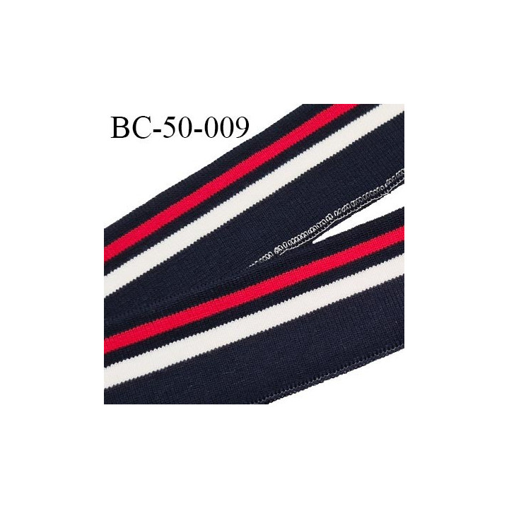 Bord-Côte 50 mm bord cote jersey maille synthétique couleur bleu marine rouge et blanc prix à la pièce