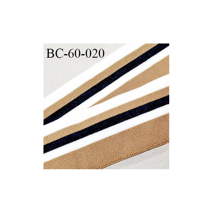 Bord-Côte 60 mm bord cote jersey maille synthétique couleur beige blanc et bleu marine légèrement pailleté prix à la pièce