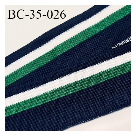 Bord-Côte 35 mm bord cote jersey maille synthétique couleur bleu marine blanc et vert pailleté prix à la pièce