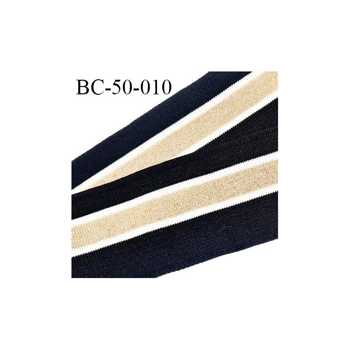 Bord-Côte 50 mm bord cote jersey maille synthétique couleur noir blanc et doré largeur 5 cm longueur 100 cm prix à la pièce
