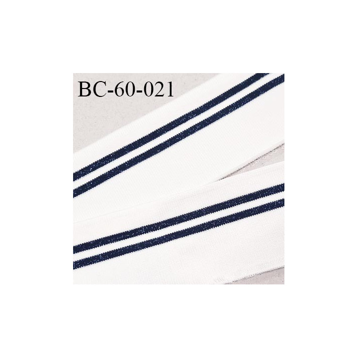 Bord-Côte 60 mm bord cote jersey maille synthétique couleur naturel et bleu marine pailleté prix à la pièce