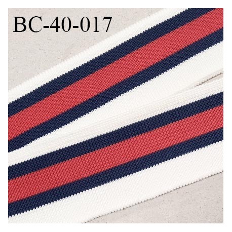Bord-Côte 40 mm bord côte jersey maille synthétique couleur naturel bleu et rouge largeur 4 cm longueur 100 cm prix à la pièce