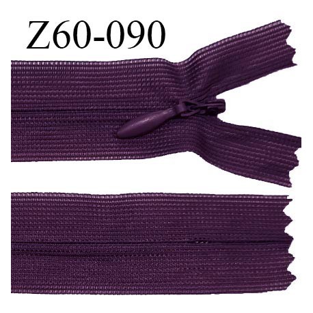 Fermeture zip 60 cm couleur prune non séparable avec glissière nylon largeur 2.5 cm largeur de la glissière 5 mm prix à l'unité