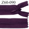 Fermeture zip 60 cm couleur prune non séparable avec glissière nylon largeur 2.5 cm largeur de la glissière 5 mm prix à l'unité