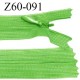 Fermeture zip 60 cm couleur vert non séparable avec glissière nylon largeur 2.5 cm prix à l'unité