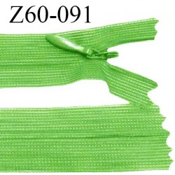 Fermeture zip 60 cm couleur vert non séparable avec glissière nylon largeur 2.5 cm prix à l'unité