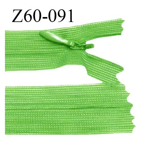 Fermeture zip 60 cm couleur vert non séparable avec glissière nylon largeur 2.5 cm prix à l'unité