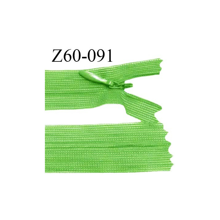 Fermeture zip 60 cm couleur vert non séparable avec glissière nylon largeur 2.5 cm prix à l'unité