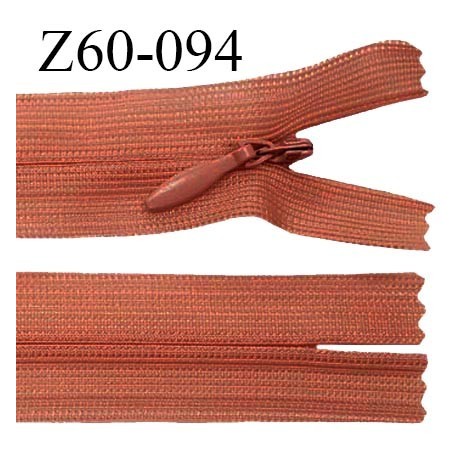 Fermeture zip 60 cm couleur terracotta non séparable avec glissière nylon prix à l'unité