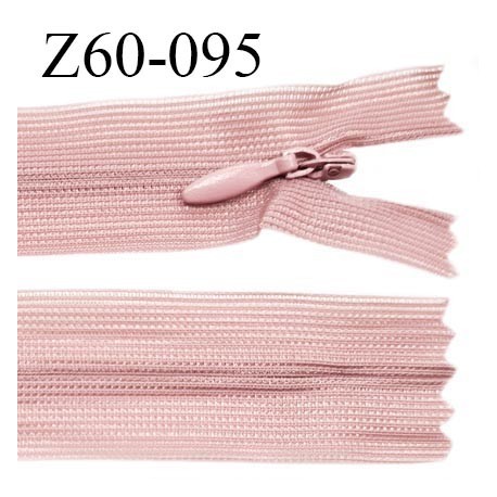 Fermeture zip 60 cm couleur vieux rose non séparable avec glissière nylon prix à l'unité
