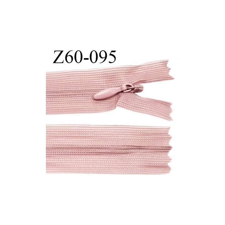 Fermeture zip 60 cm couleur vieux rose non séparable avec glissière nylon prix à l'unité