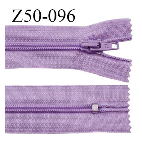 Fermeture zip 50 cm couleur lilas non séparable largeur 2.5 cm glissière nylon largeur 4 mm prix à l'unité