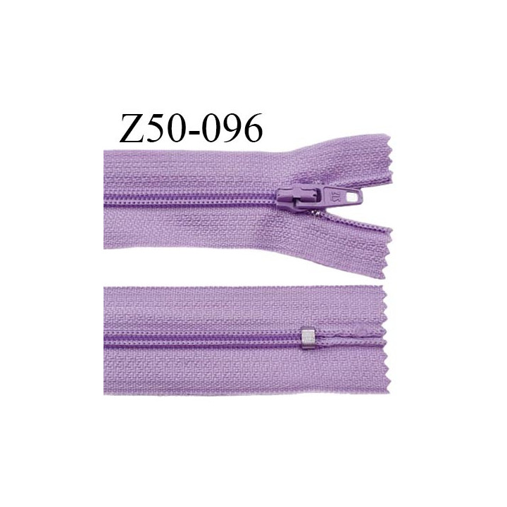Fermeture zip 50 cm couleur lilas non séparable largeur 2.5 cm glissière nylon largeur 4 mm prix à l'unité
