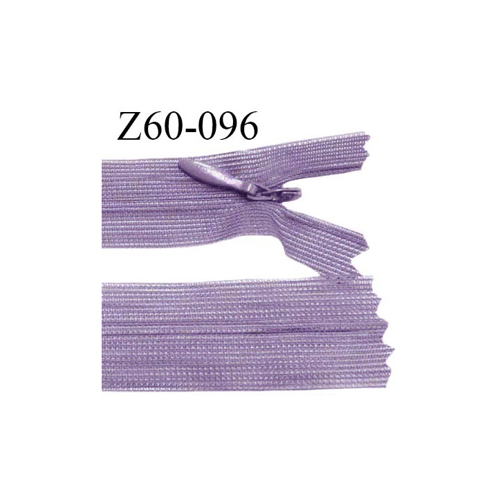 Fermeture zip 60 cm couleur lavande non séparable avec glissière nylon prix à l'unité