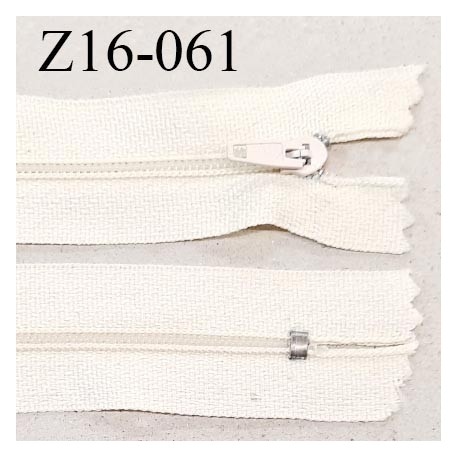 Fermeture zip 16 cm non séparable couleur écru zip glissière nylon invisible prix à l'unité