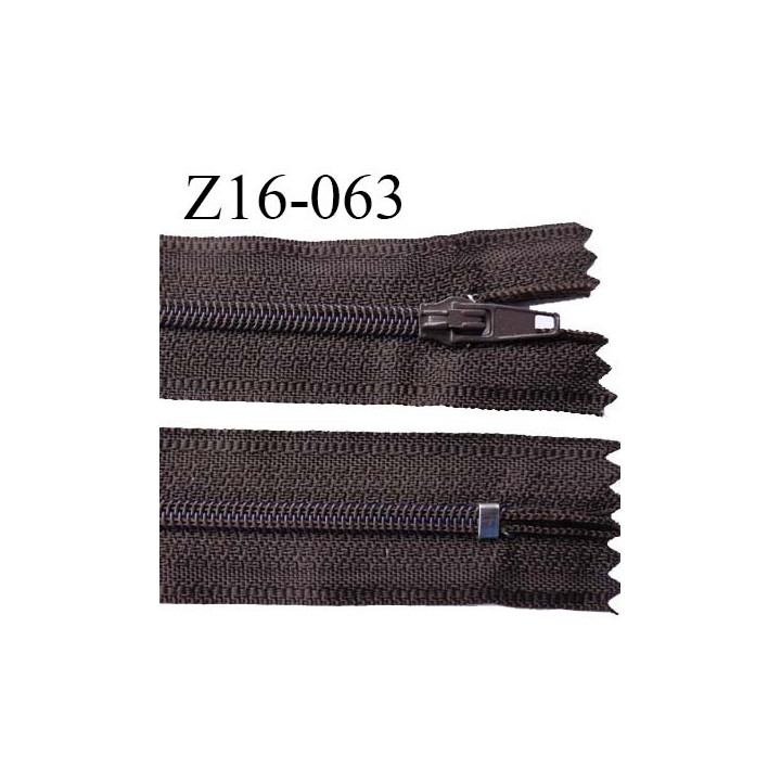Fermeture zip 16 cm non séparable couleur chocolat foncé zip glissière nylon invisible prix à l'unité