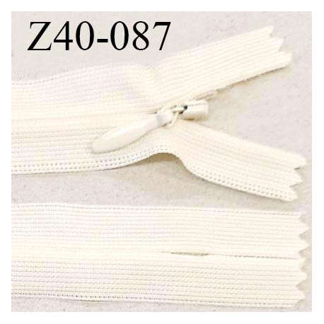 Fermeture zip 40 cm non séparable couleur écru zip glissière nylon invisible prix à l'unité