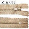 Fermeture zip 16 cm non séparable couleur beige foncé zip glissière nylon invisible prix à l'unité