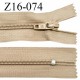 Fermeture zip 16 cm non séparable couleur beige foncé zip glissière nylon invisible prix à l'unité