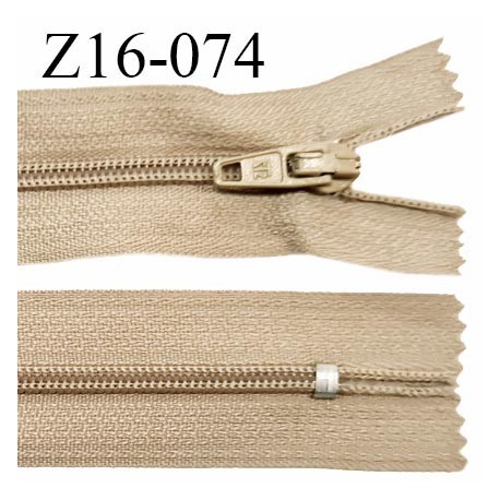 Fermeture zip 16 cm non séparable couleur beige foncé zip glissière nylon invisible prix à l'unité