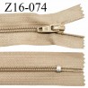 Fermeture zip 16 cm non séparable couleur beige foncé zip glissière nylon invisible prix à l'unité