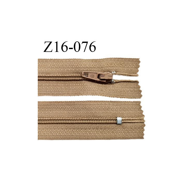 Fermeture zip 16 cm non séparable couleur caramel clair zip glissière nylon invisible prix à l'unité